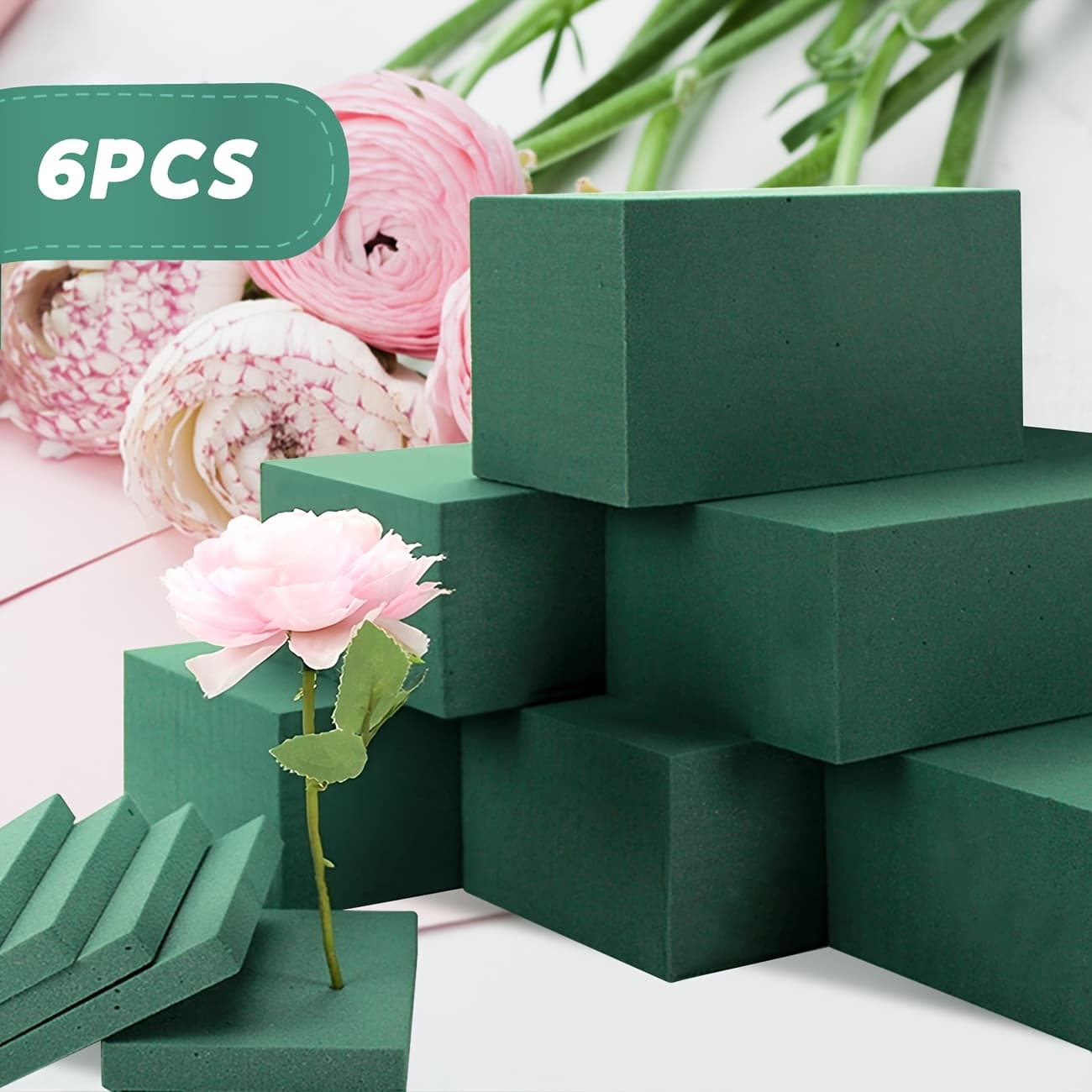 TEMU 6pcs Large Floral Foam Blocks, High Density Foam Bricks, 5.4in L X 3.1in W X 1.65in H Each, For Wedding, Birthday, Home, Office And Garden Decoration Handicrafts And Floral