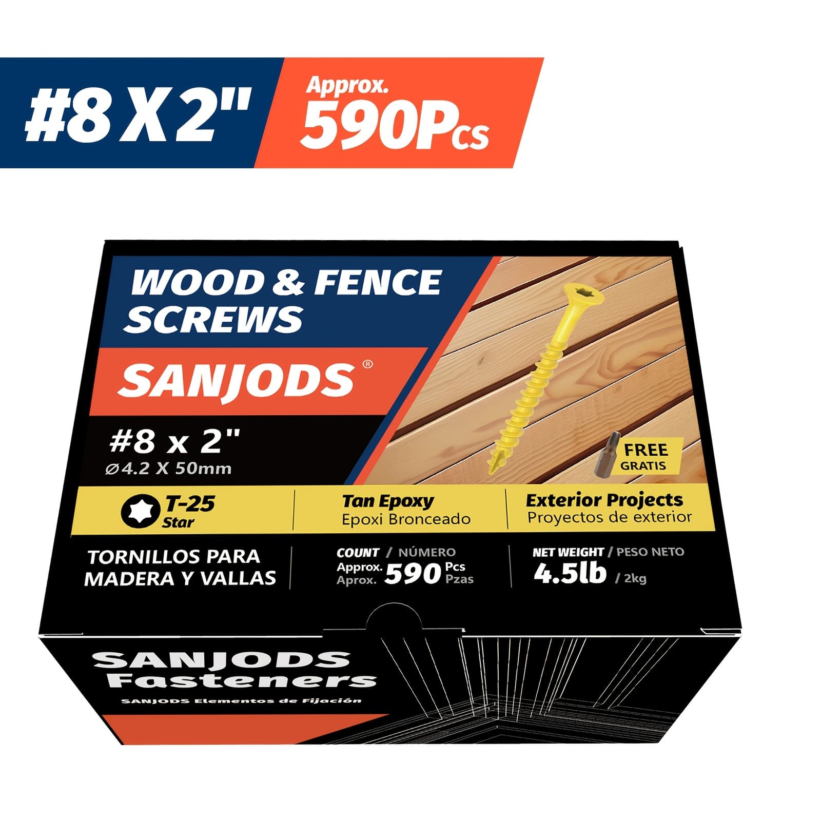 TEMU #8 X 2" Deck Screws, (570pcs) 4.5 Lbs. Net Exterior Wood Screws, Rust-proof Outdoor Epoxy Coated, Tan Color, Torx/ Head, Comes With T25 Star Bit