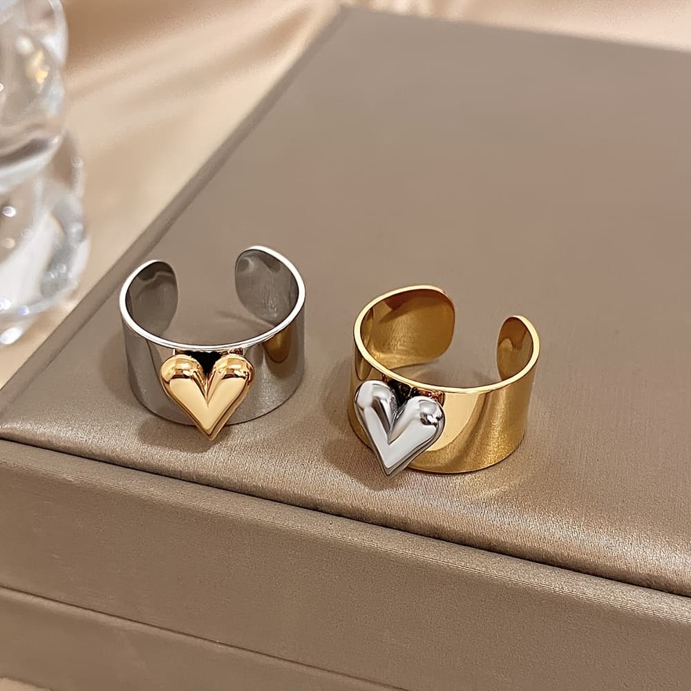 TEMU Set Of 2 Stainless Steel Rings In Golden And Featuring A , Perfect As A Jewelry Gift