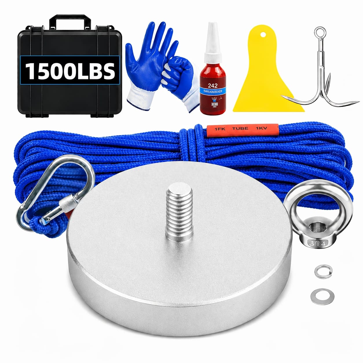 TEMU 2500lbs Advanced Kit/1500lbs Standard Kit, Heavy Duty Metal Retrieval Tool For River, Lake, Dock And , Outdoor Pickup Tool For Garage, Yard And Workshop(75mm)