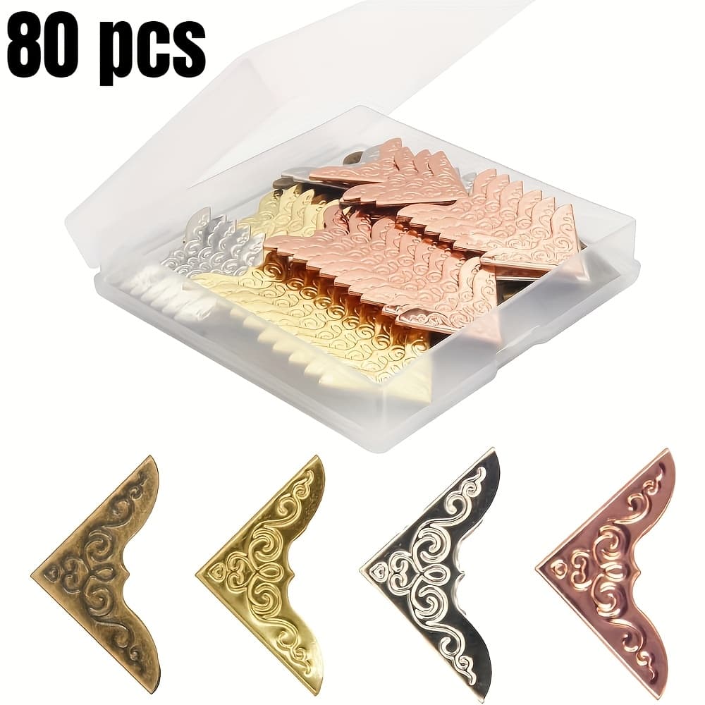 TEMU 80pcs Metal Book Corner Protector, Small Corner Protector, Suitable For Album Diary, Decoration, Golden, Silvery, Rose Golden, Copper, For Diy Crafts, Diary, Photo Album, Menu And Folder