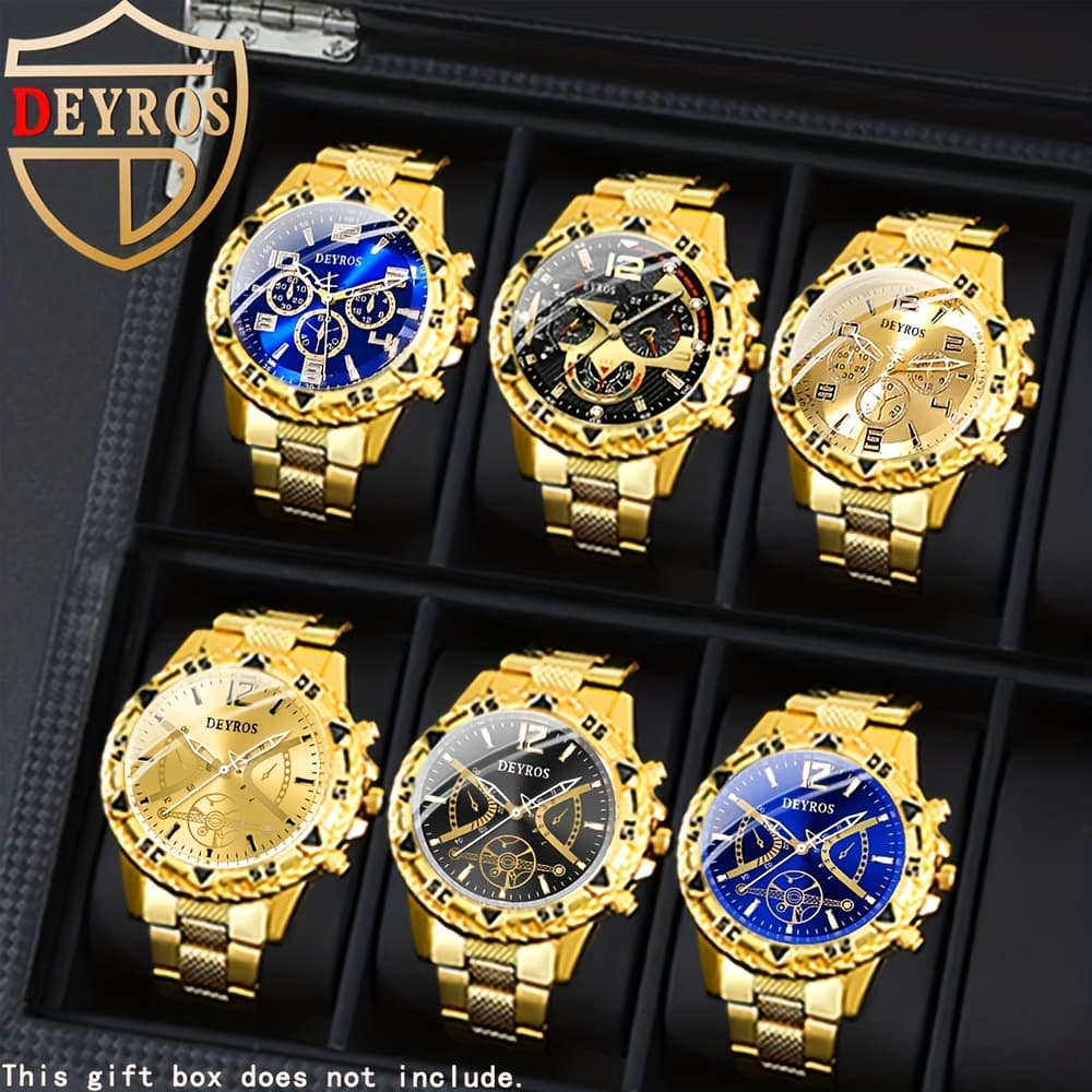 TEMU Set Of 6 Men's Watches, Stylish Classic Luxury Quartz In Stainless Steel, Perfect Gift Option For Men's Wrist Watch, Reloj Para Hombre