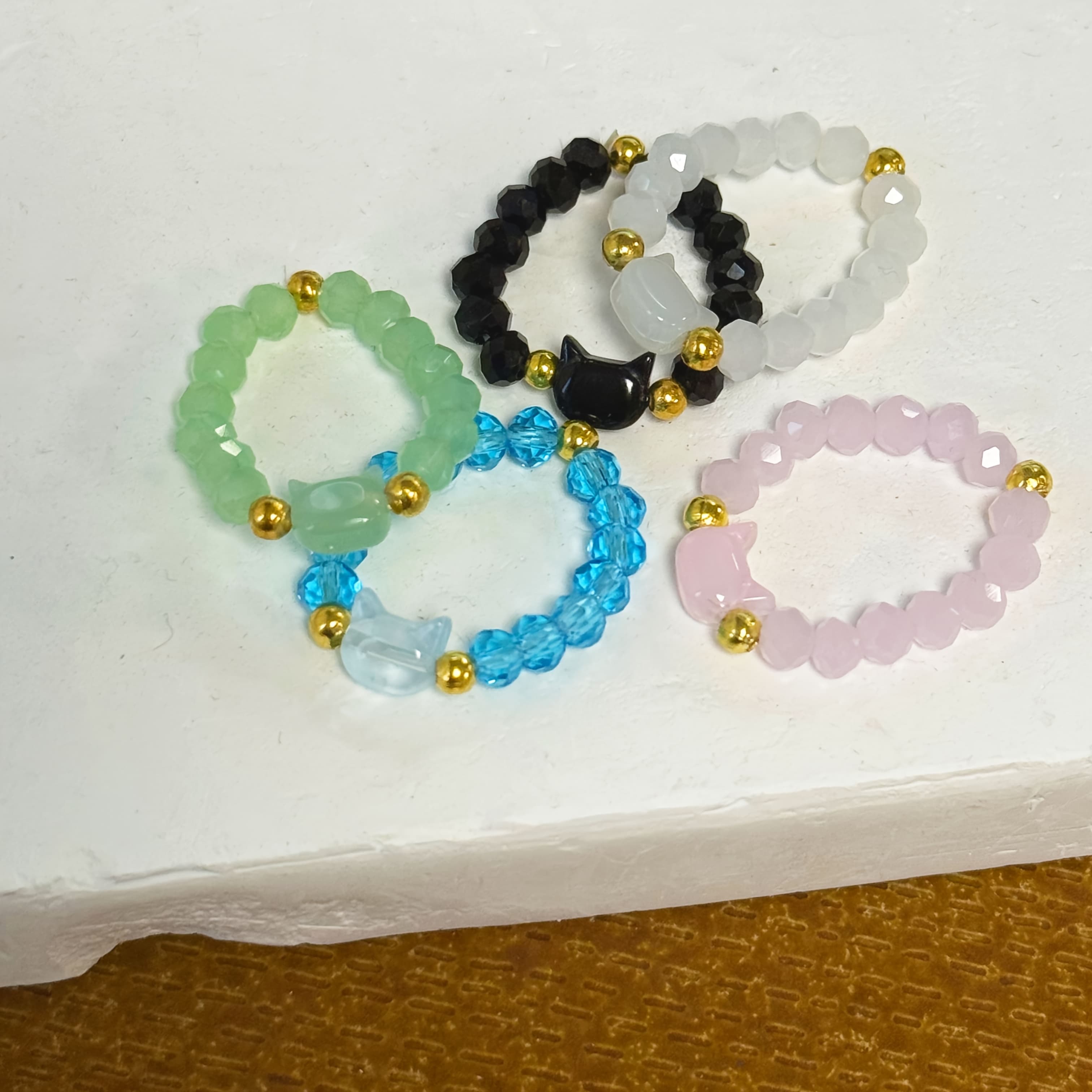 TEMU 5pcs/set Of Cat Theme Beaded Ring Set | Colorful, Perfect Valentine's Day Gift For Lovers, Suitable For Wearing, Christmas/thanksgiving Jewelry Gifts For Family And