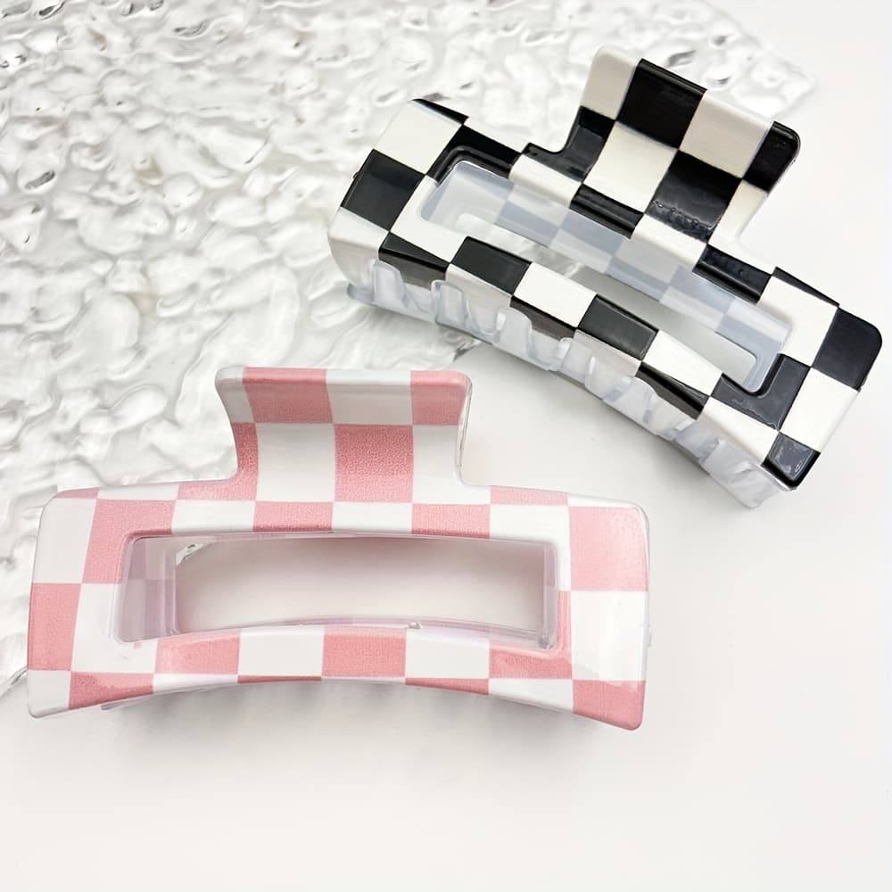 TEMU Set Of Checkerboard Hairpins, Oversized Clips For Women, Vibrant 3.38-inch Hair Additions, Suitable For The Back Of , Use And Stylish For Travel Or Parties