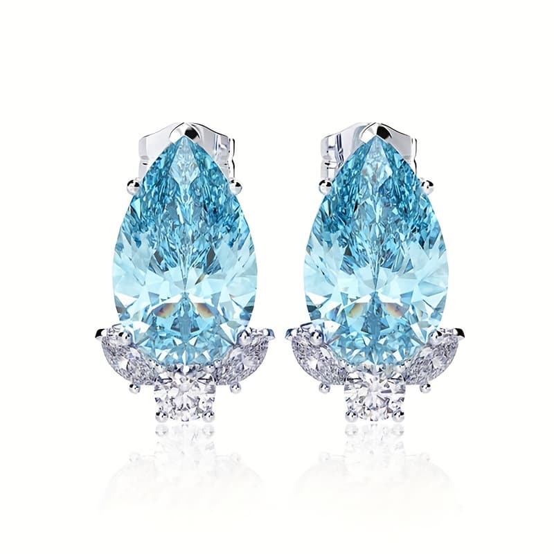 TEMU A Pair Of Stylish Earrings For Women, Featuring A Luxurious And Elegant Design With Blue Synthetic Zirconia In A Pear-shaped Drop, Perfect For Wedding And Evening Additions