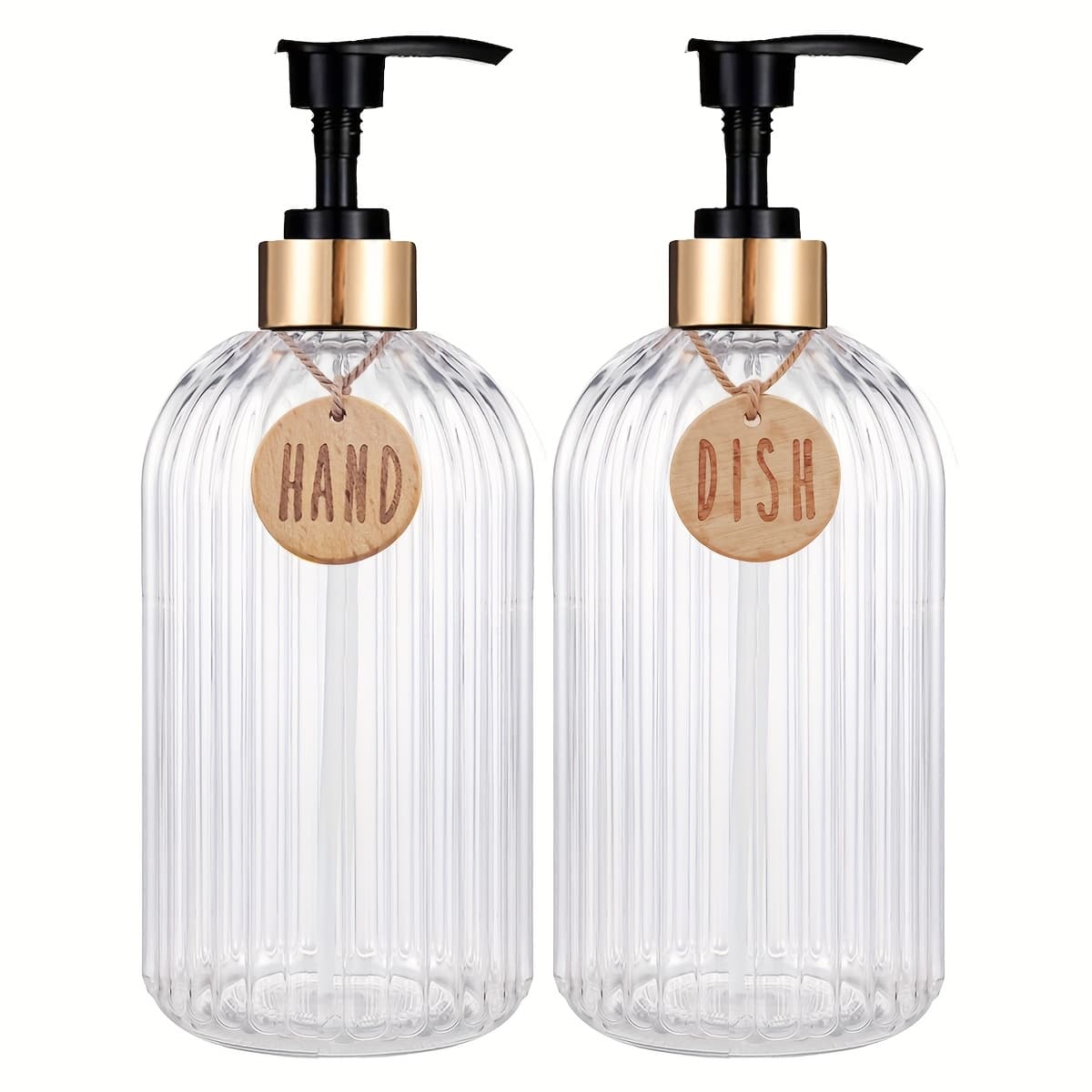 TEMU Clear Strip Hand And Dish Soap Dispenser Set, Kitchen Countertop Hand Bottle With Tag, Couter Decoration, Dish Soap Bottles