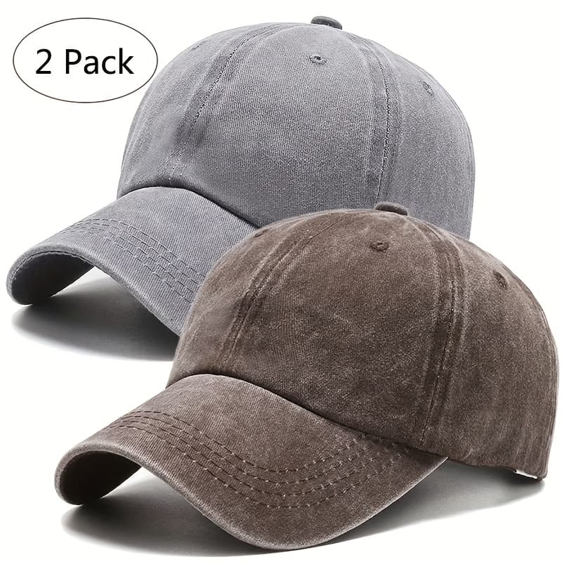 TEMU 2pcs Simple Solid Color Plain Baseball , Vintage Distressed Style Duckbill , Essential For Men And Women's Outdoor Sports, Cycling, And Fitness, Adjustable Size, Couple's Hat, Trucker Hat