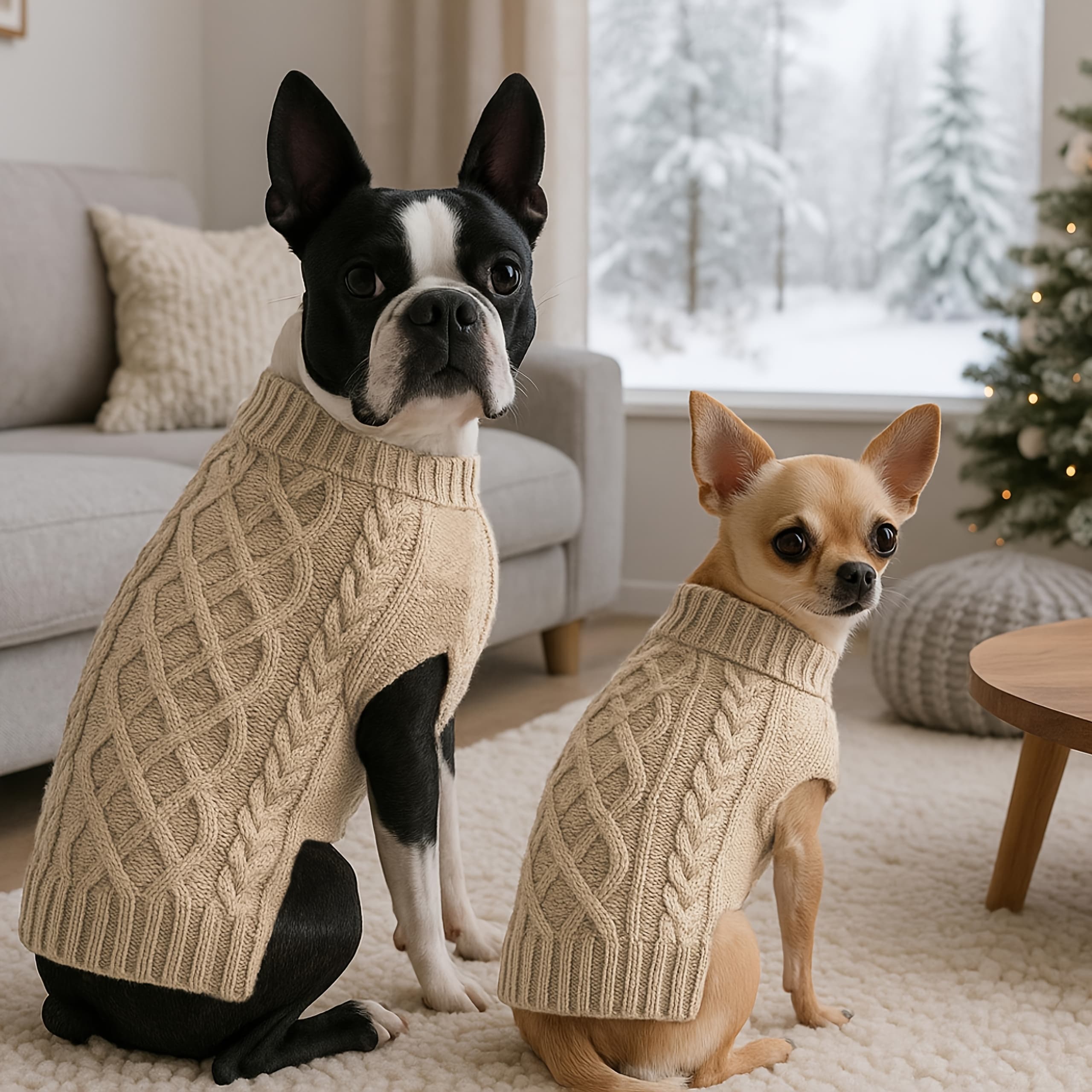 TEMU High Elastic Dog Sweater, Soft Knitted Turtleneck Pet Winter Clothes, Knit Puppy Pullover For Small Medium Large Dogs, Khaki