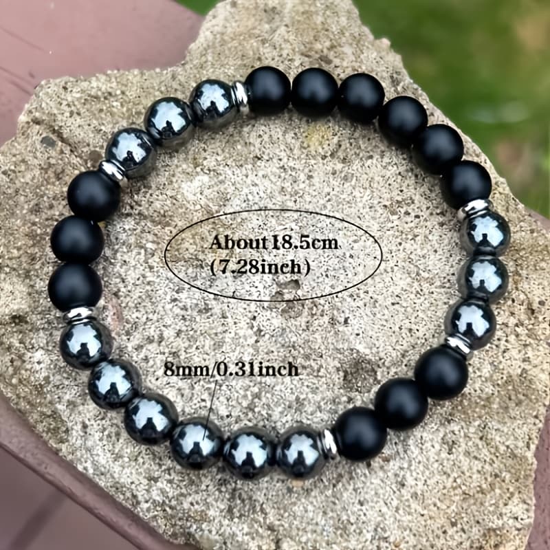 TEMU Onyx And Hematite Bracelet - Charm, Casual Outfit Gift, Wear All Year, Bohemian Style Accessory