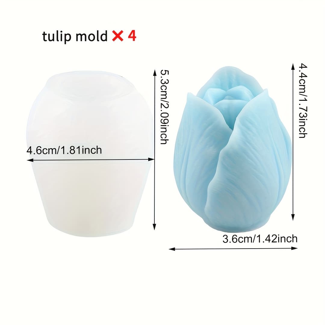 TEMU 4pcs Tulip-shaped Silicone Mold Set - Flexible Floral Molds For , Candles, And Crafts - Heat-resistant, Ideal For Valentine's Day Gift Making - Present For Mothers And Daughters