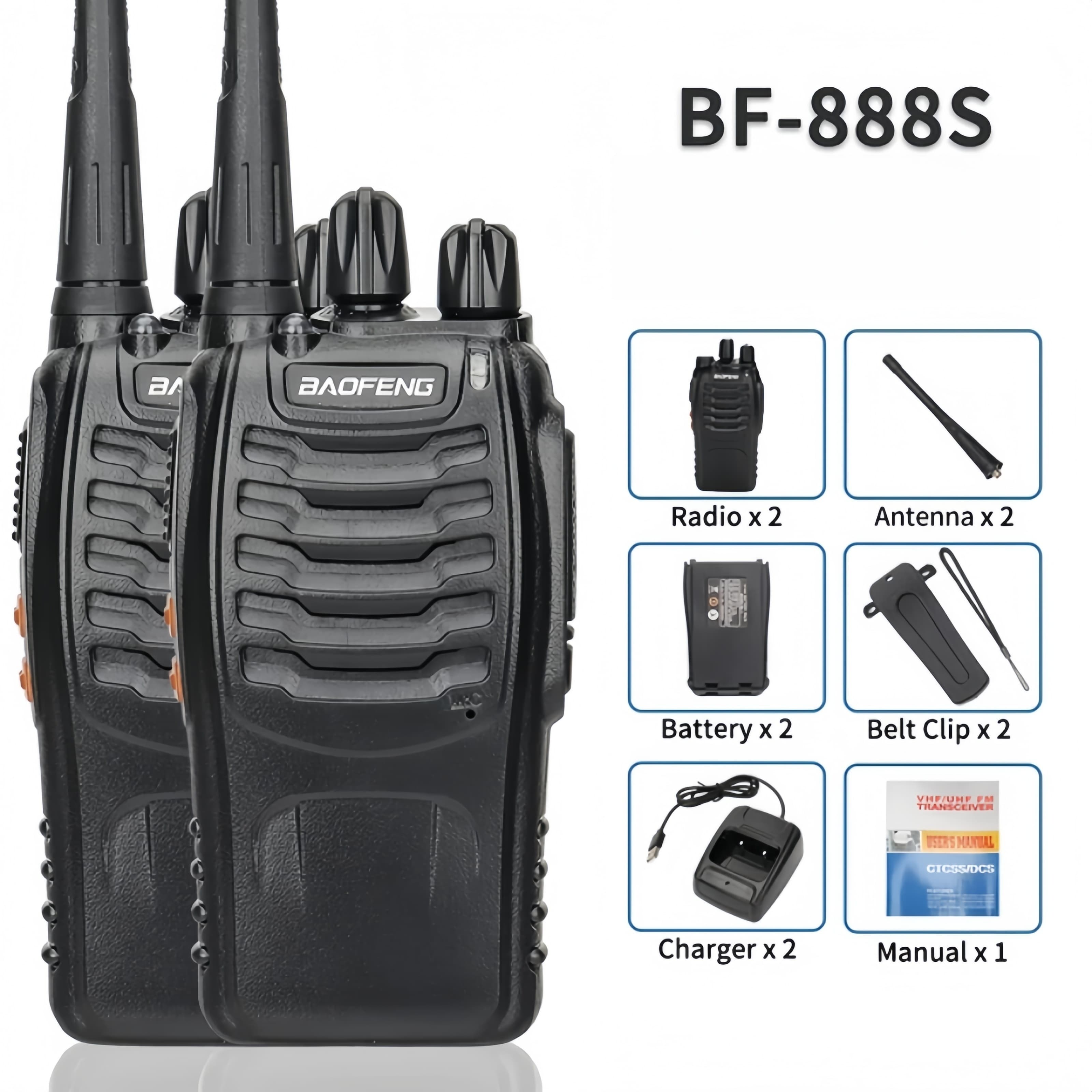 TEMU 2pcs Walkie Talkies Long Range With Earpieces 16 Channel Professional Radio Handheld With Li-