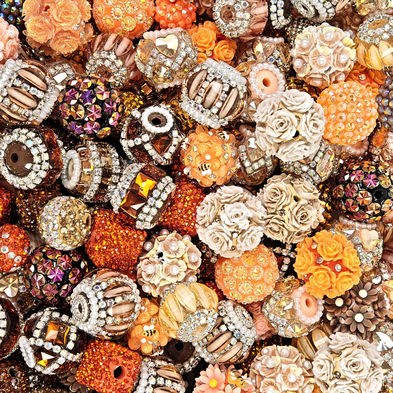 TEMU 10pcs Fflfuu Vintage Resin Flower Beads Suitable For Diy Crafts, Handmade Flower Beads With Sparkling For Bracelets, Necklaces, Pen Charms, - For Pen Accessories & Making For Crafters