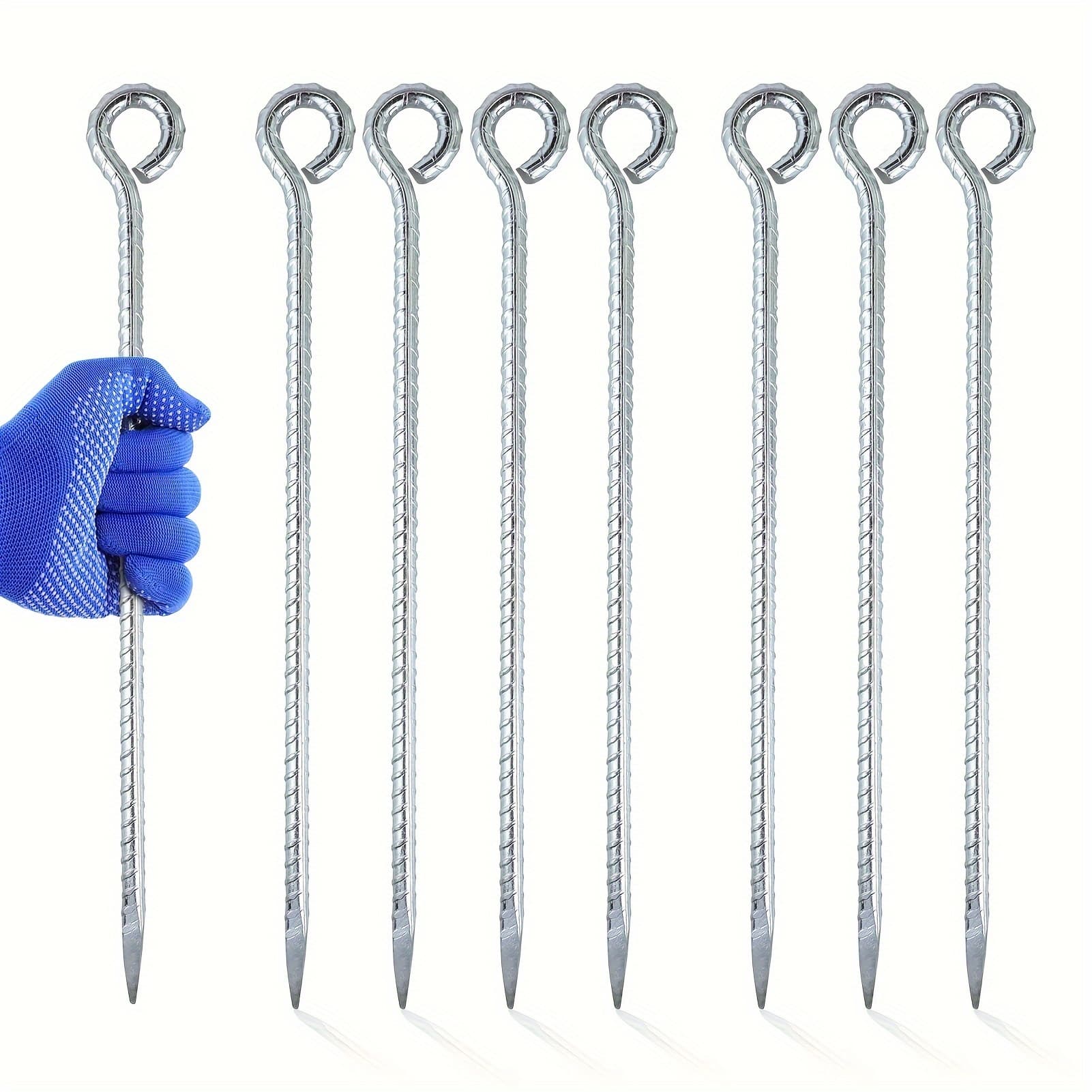 TEMU 16 Inch Ground Stakes, Heavy Duty Galvanized Metal Anchor With Wide Hole, For Outdoor Camping Tent