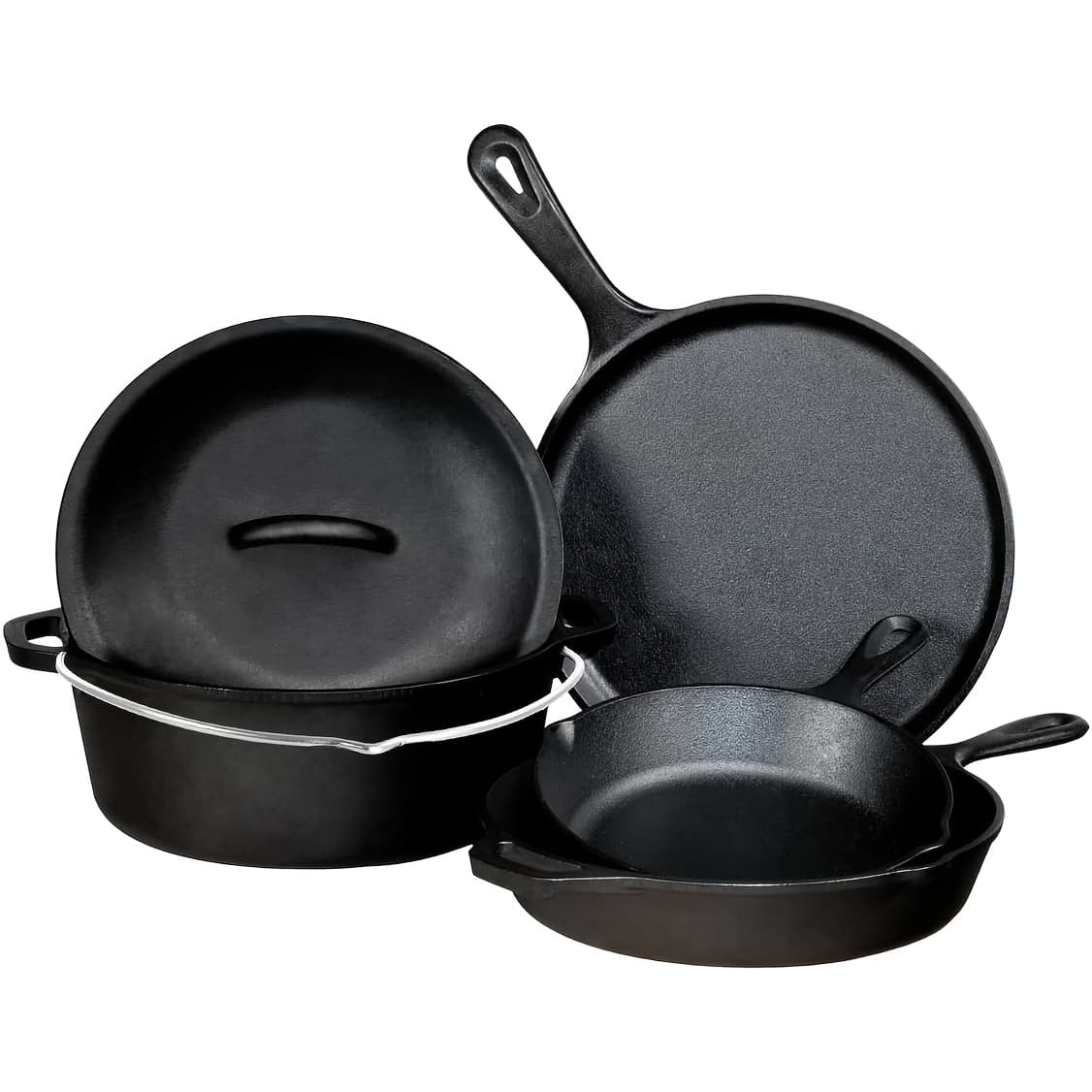 TEMU Cast Iron Set - 5pcs Set - Pre- Kitchen Set - Skillets, Griddle & Dutch Oven Included - -free Non-toxic Cookware