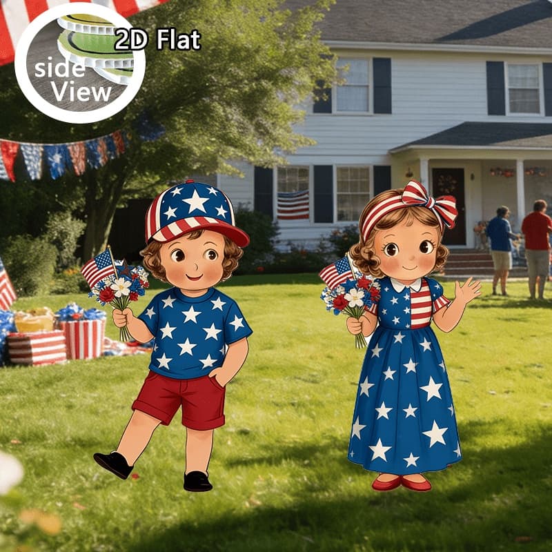TEMU 2d Flat - 【2d Flat】 2d Flat - [2d Flat] 2d Flat American Day 250th Anniversary Commemorative Decorative Cartoon Stand Set Red White -striped Elements Suitable For Yard Lawn, Holiday Party