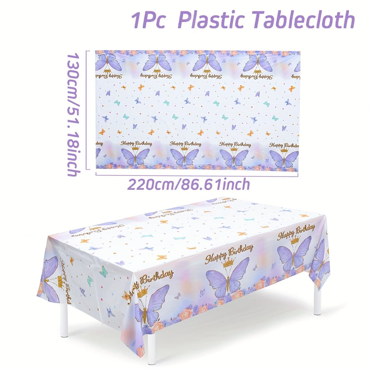 TEMU 1pc Plastic Tablecloth 220x130cm High Quality Birthday Party Table Cover With & - Durable Easy-clean Tablecloth For 1st Birthday Decorations,wedding Decorations,summer Decoration,garden Decor