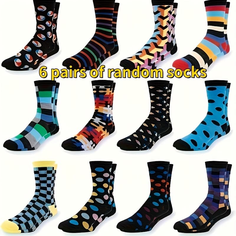 TEMU 6 Pairs Of Men's Random Color Casual Socks, Fun Colored , Men's Random Socks Blind Box Valentine's Day Gift Send