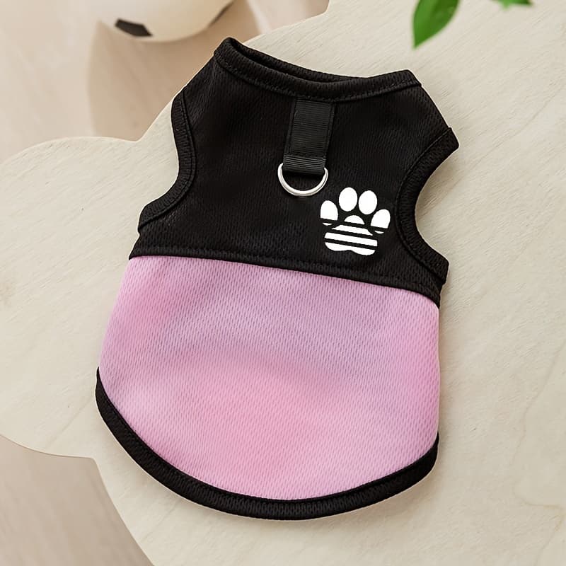 TEMU Breathable Mesh Dog Vest With Paw Print - Lightweight, Machine Washable Pet Apparel For Small To Extra-small Breeds - Spring, Summer & Fall