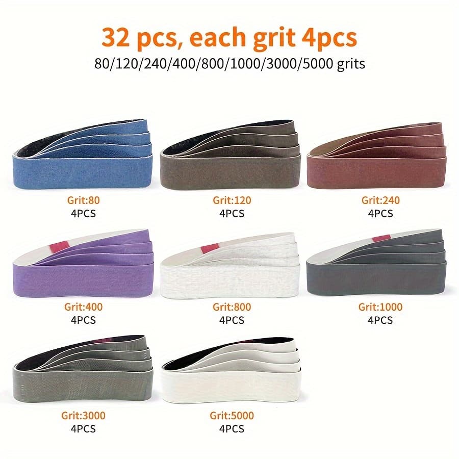 TEMU 32pcs 30x330mm Replacement Knife Sharpener Sanding Belt Kit For Knife & Tool Sharpener, 4pcs Each Of 80 120 240 400 800 1000 3000 5000
