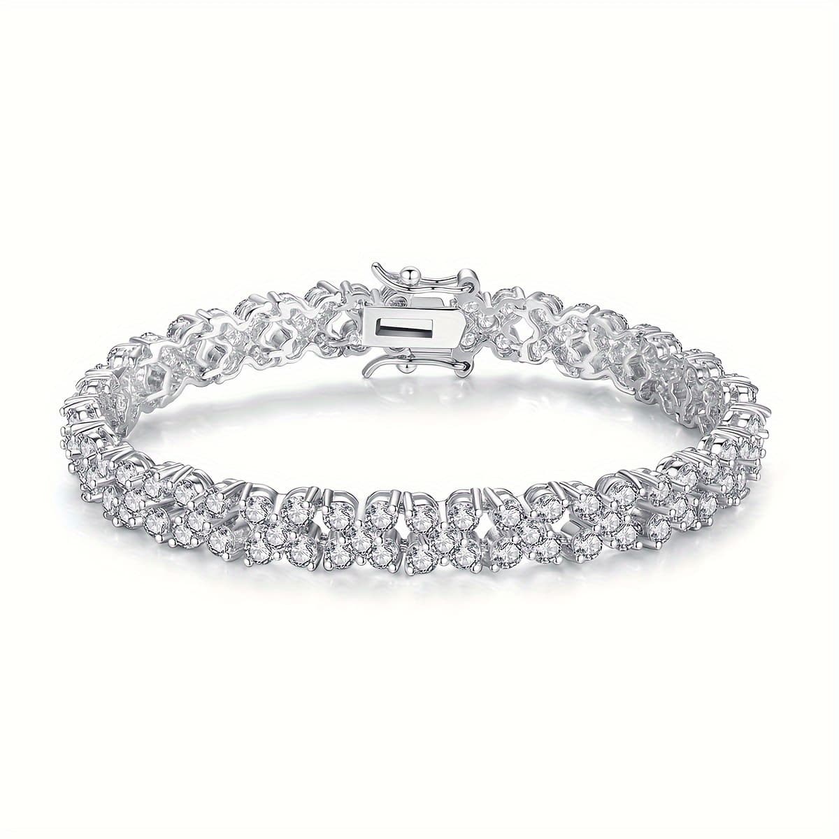 TEMU Leransi Fashion Rhodium Plated Clear Sparkling Cz Stone Charm Women Fasion Gift Jewelry Flower Bracelet Synthetic Zirconia Bracelet