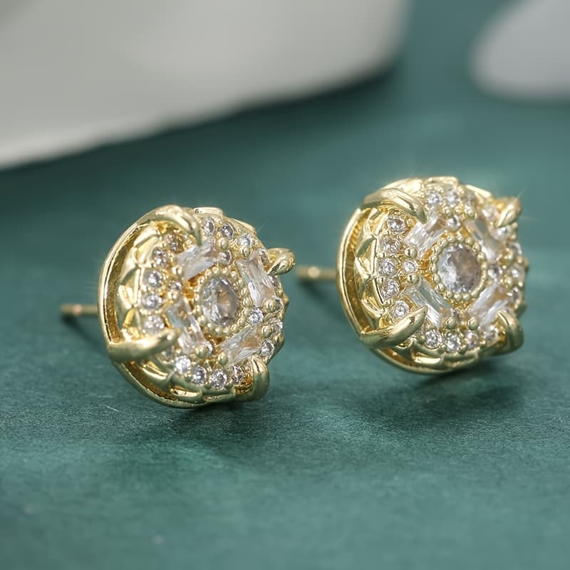 TEMU Iced Round Cluster Studs Earrings In Vintage Hip Hop Style