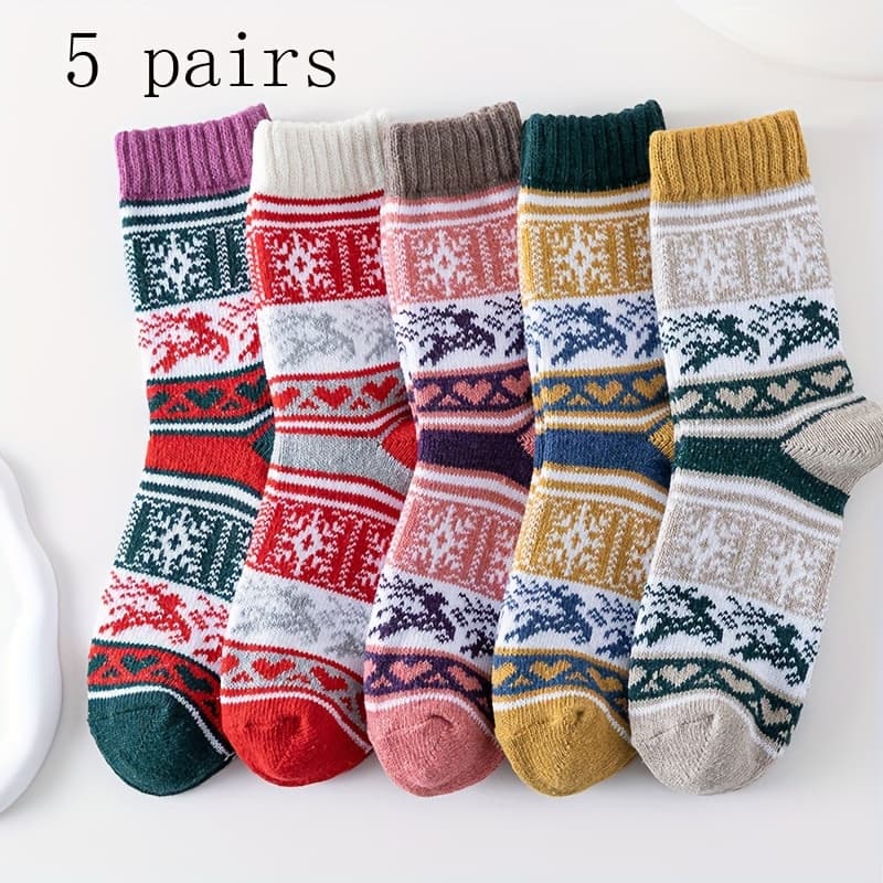TEMU Winter Women's Socks, Mid-calf Thick Line Warm Socks, Christmas Women's Socks