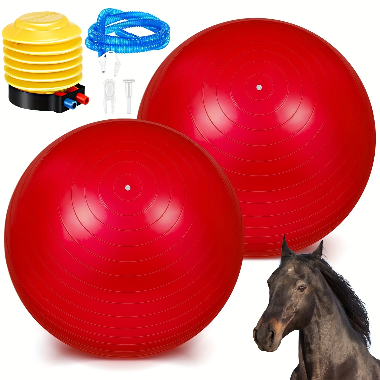TEMU Set Of 2 Large 40-inch Horse Balls For Play, Suitable For Big Equine Herding And Anti-burst Dog Activities, Includes A Pump (40 Inches, Red)