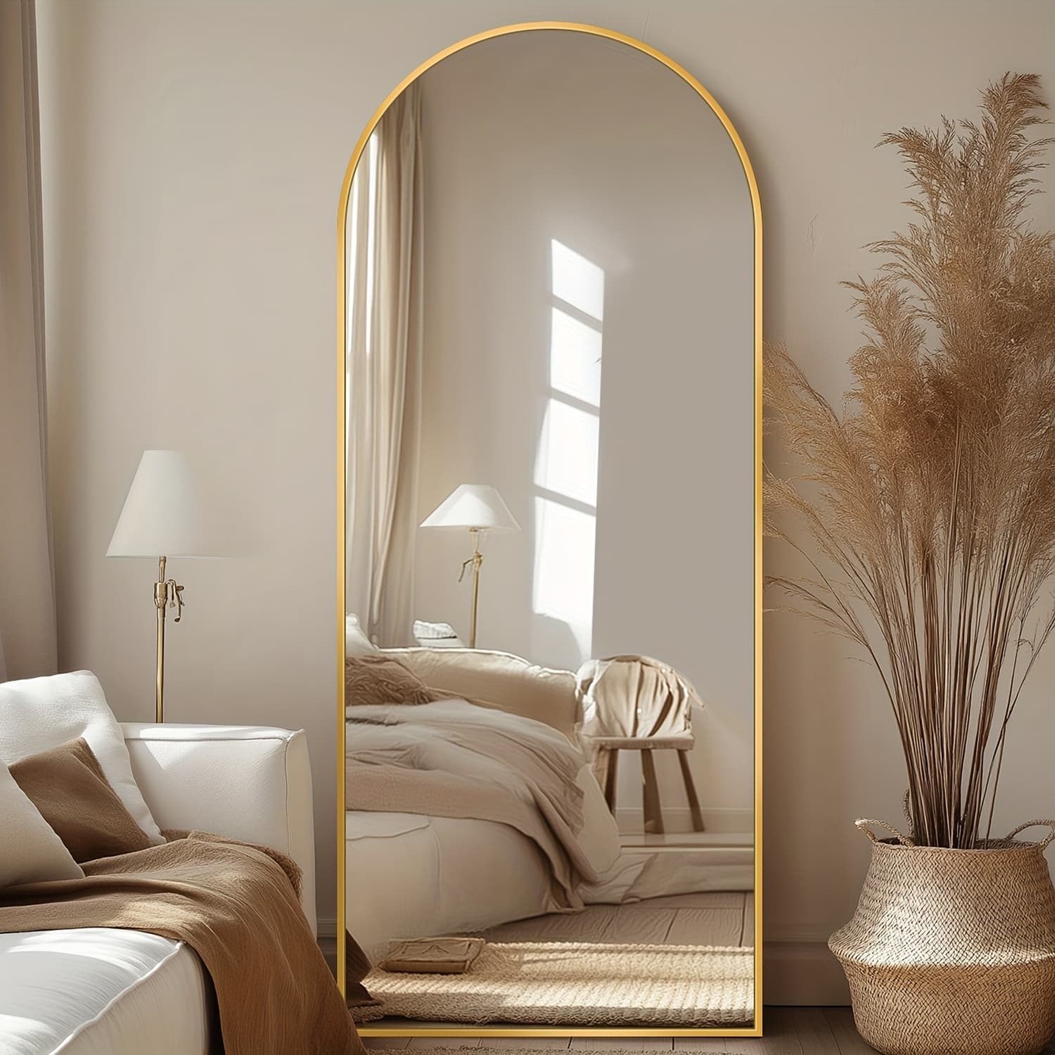 TEMU Full Length Mirror, Arched Floor Mirror Freestanding, 58×19 In Floor Standing Mirror Full Body Mirror With Stand For Bedroom, Hanging Mounted Mirror For Living Room