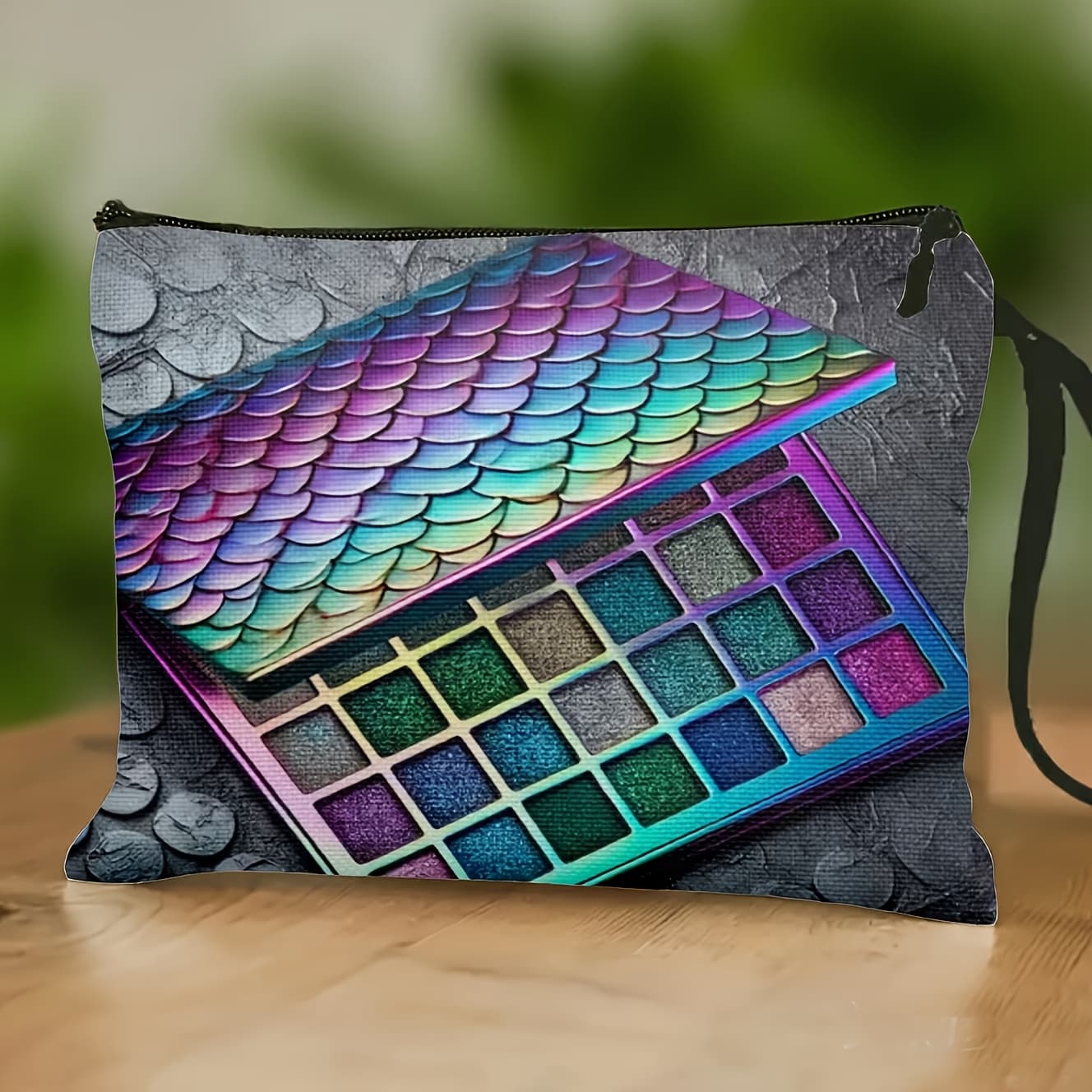 TEMU Colorful Fish Scale Eyeshadow Palette Cosmetic Storage Bag, Travel Zipper Makeup Bag, Multifunctional Toiletry Supplies Wrist Organizer Bag
