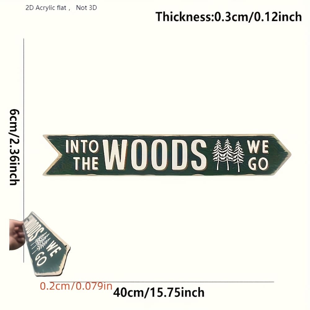 TEMU 2d Flat - 2d Plane, 1pc Rustic " Woods" Wood Wall Decor - Green With White Letters, Pine Silhouette | Of Cabin, , Man Cave, Home, Bar And Restaurant Walls, Rustic Home Decor