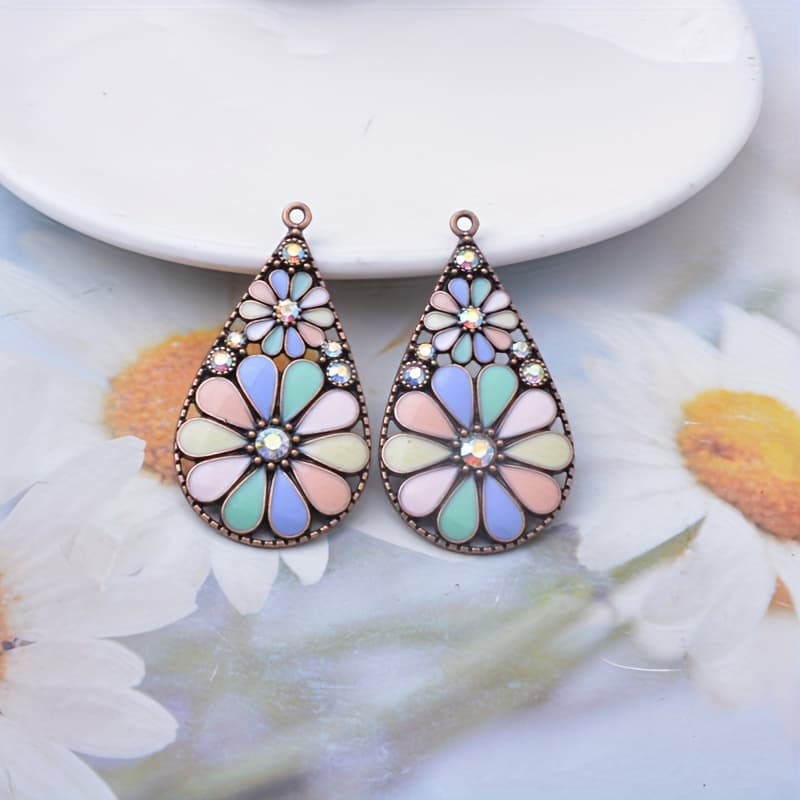 TEMU 6pcs Vintage Bohemian Golden & Flower Charms With Suitable For Making, Earrings, Necklace, Bracelet - Boho Style Dangle Charms For Women