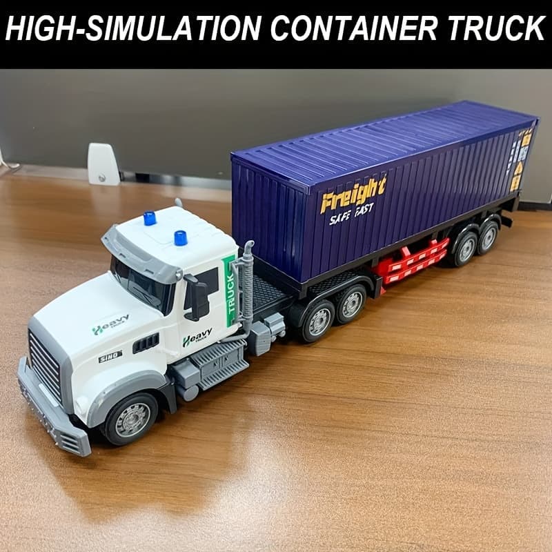 TEMU Remote Control Semi-trailer Truck Toy, 23.6-inch Kids' Toy, With 2 Rechargeable Batteries, 1:24 Scale Container Truck With Led Lights And Music Function, Great Easter Gift For Boys And Girls