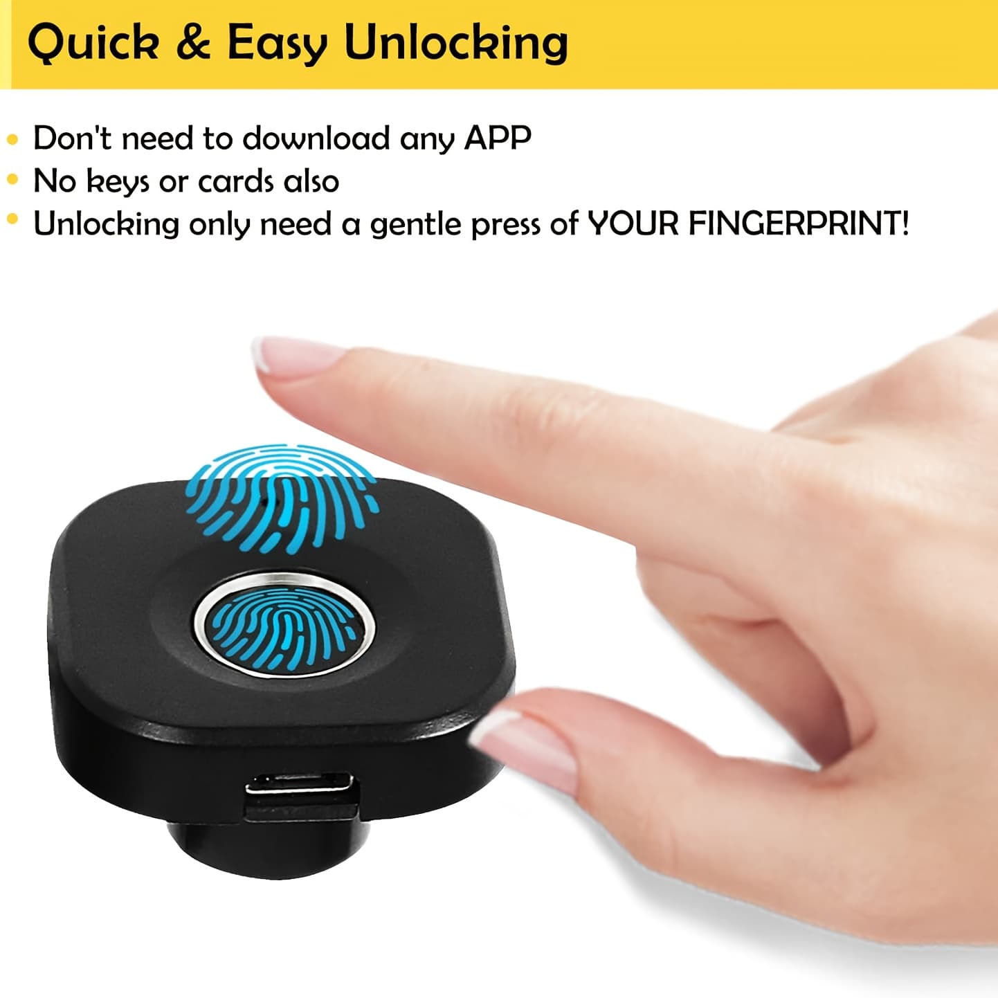 TEMU Compact Fingerprint Lock, Small Fingerprint Lock For Drawers, Battery-operated Fingerprint Lock For Office Cabinets, Includes Charging Port!!!