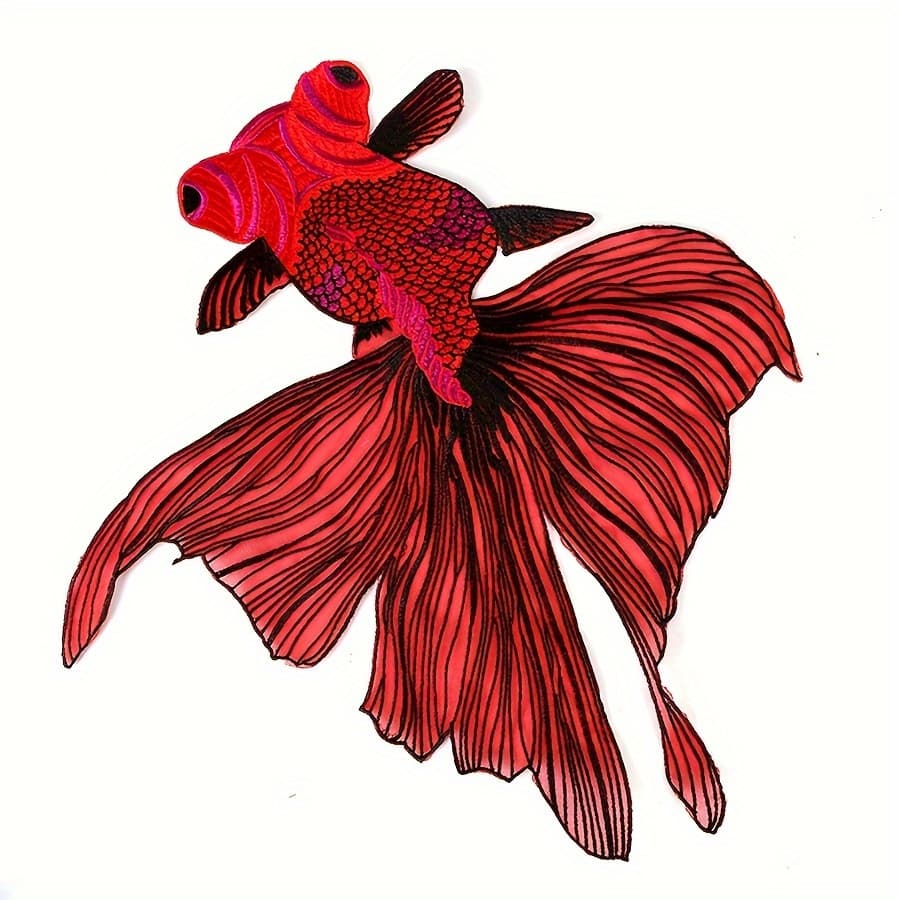 TEMU 1pc Red Lace Big Tail Goldfish Embroidery Patch Applique Clothing Decoration