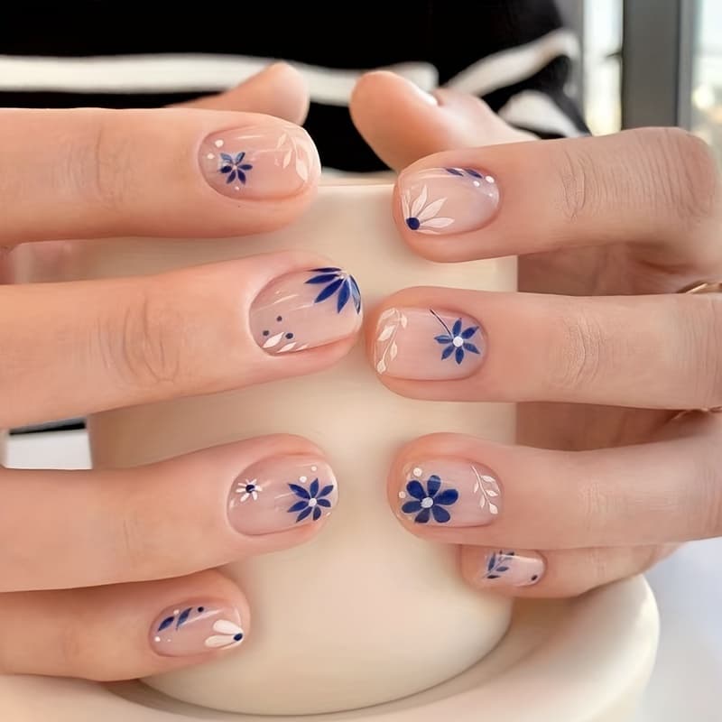 TEMU -summer Collection Features Leaves, Showcasing Short Square-shaped Press-on Nails That Enhance The Of