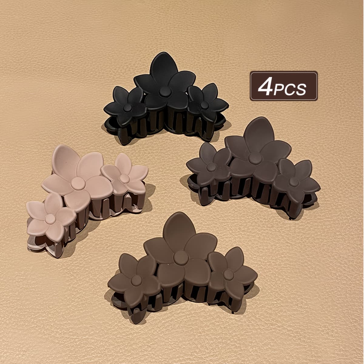 TEMU 4pcs Simple Flower Hair Claw Clips, Spring-summer Fashion Hair Accessories, Simple And Casual Hair Claws For Daily Use, College