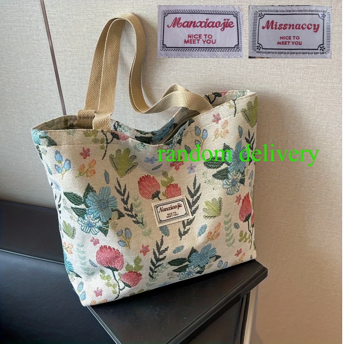 TEMU Women's Floral Print Large Capacity Tote Bag - Stylish Durable Synthetic Fabric With Zipper Closure, Spacious Casual For Work, & Shopping, Sturdy Handle Designrandom Pattern Cutting