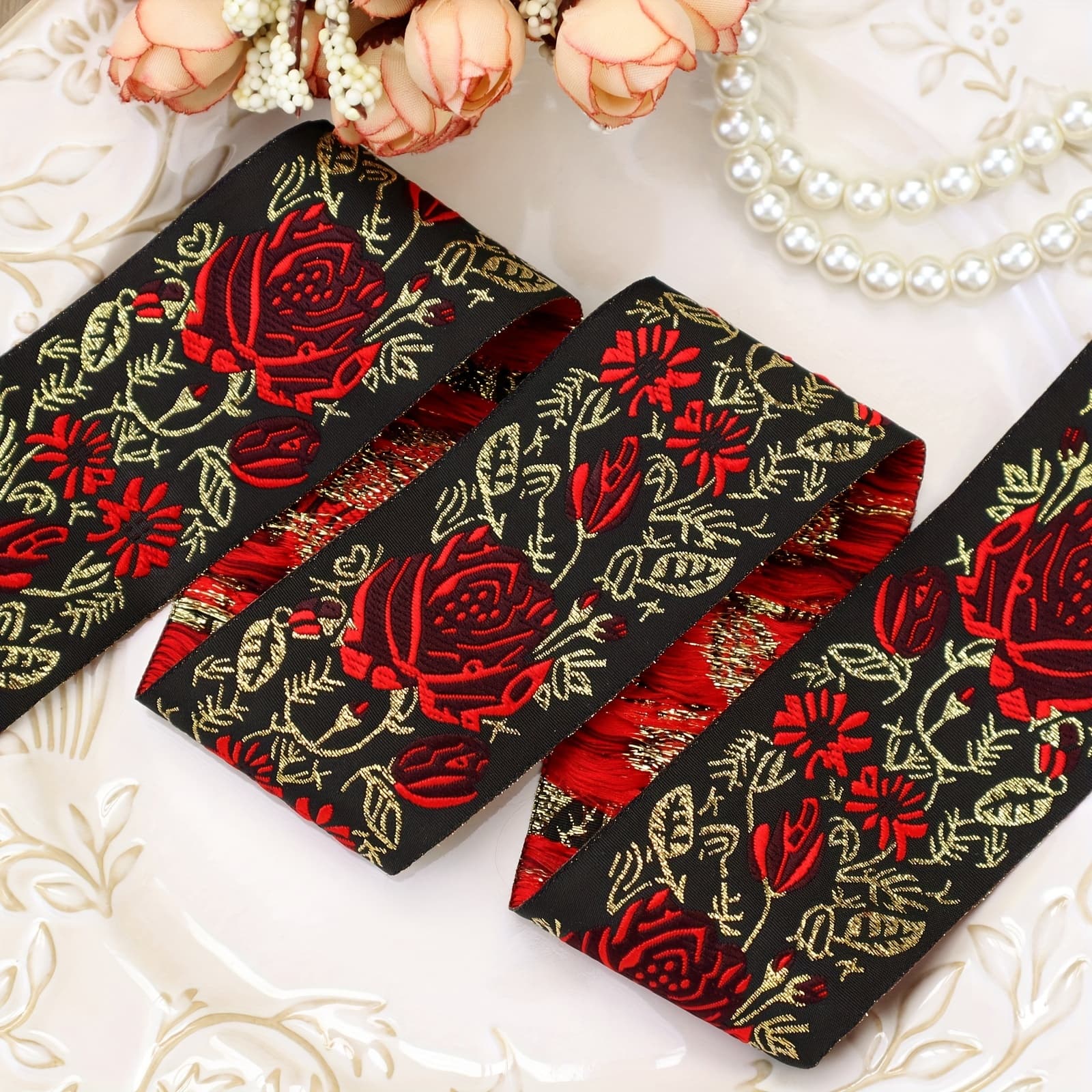 TEMU 5 Yards Vintage Jacquard Ribbon Floral Lace Trim Embroidery Lace Trim For Clothes, Bags, And Additions