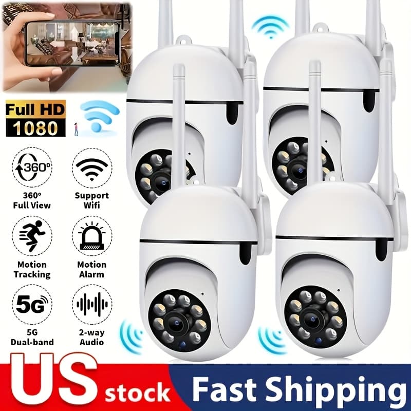 TEMU 3/4pcs 1080p Wireless Indoor Security Camera, 360° Ptz Home Surveillance Camera With Pir Motion Detection, Color Night Vision, Audio, App For Living Room, Bedroom And Home Security