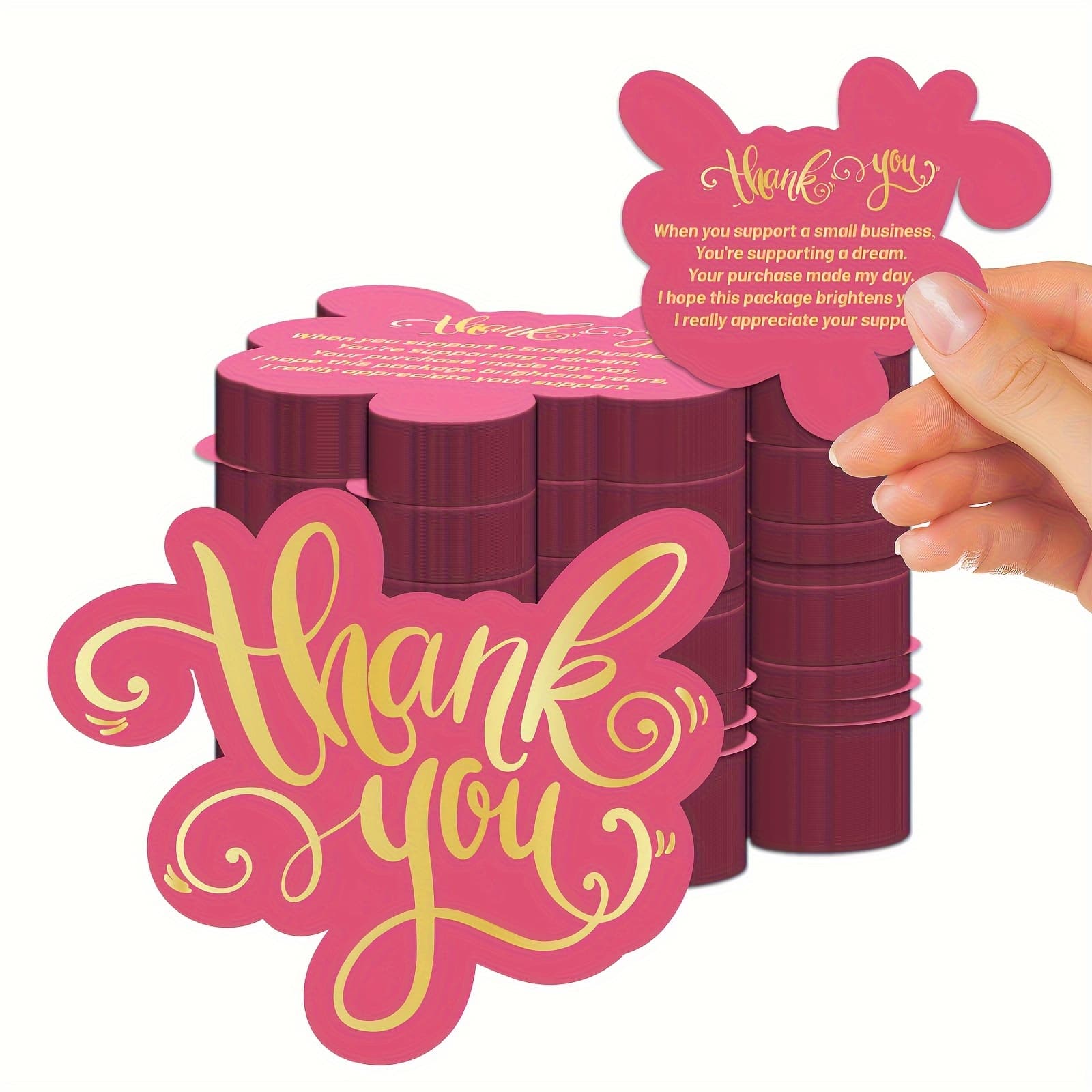 TEMU 60pcs Unique Thank You Cards Small Business, Pink Thank You Cards For Small Business, Double-sided Printing Package Insert Notes For Small Stores Online Retailers