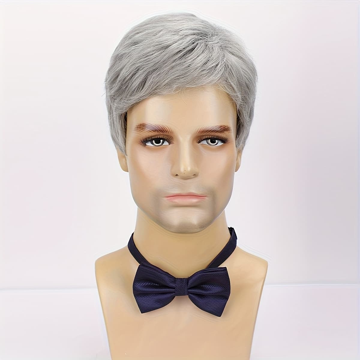 TEMU 8-inch Men's Silvery-gray Layered Heat-resistant Synthetic Wig - Suitable For Daily Wear, Game Watching Parties, , Y2k, Football, Wig, Music Festivals, Cosplay, And Holidays