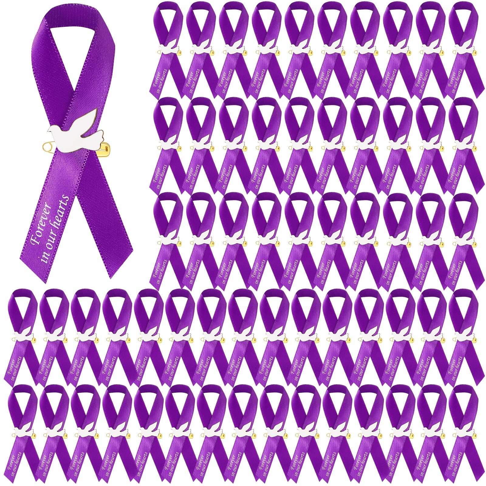 TEMU 50pcs Funeral Ribbons Memorial Ribbon Funeral Pins Classic Ribbon Bow With Safety Pins And For Mourning Remembrance Day Funeral Event (purple)