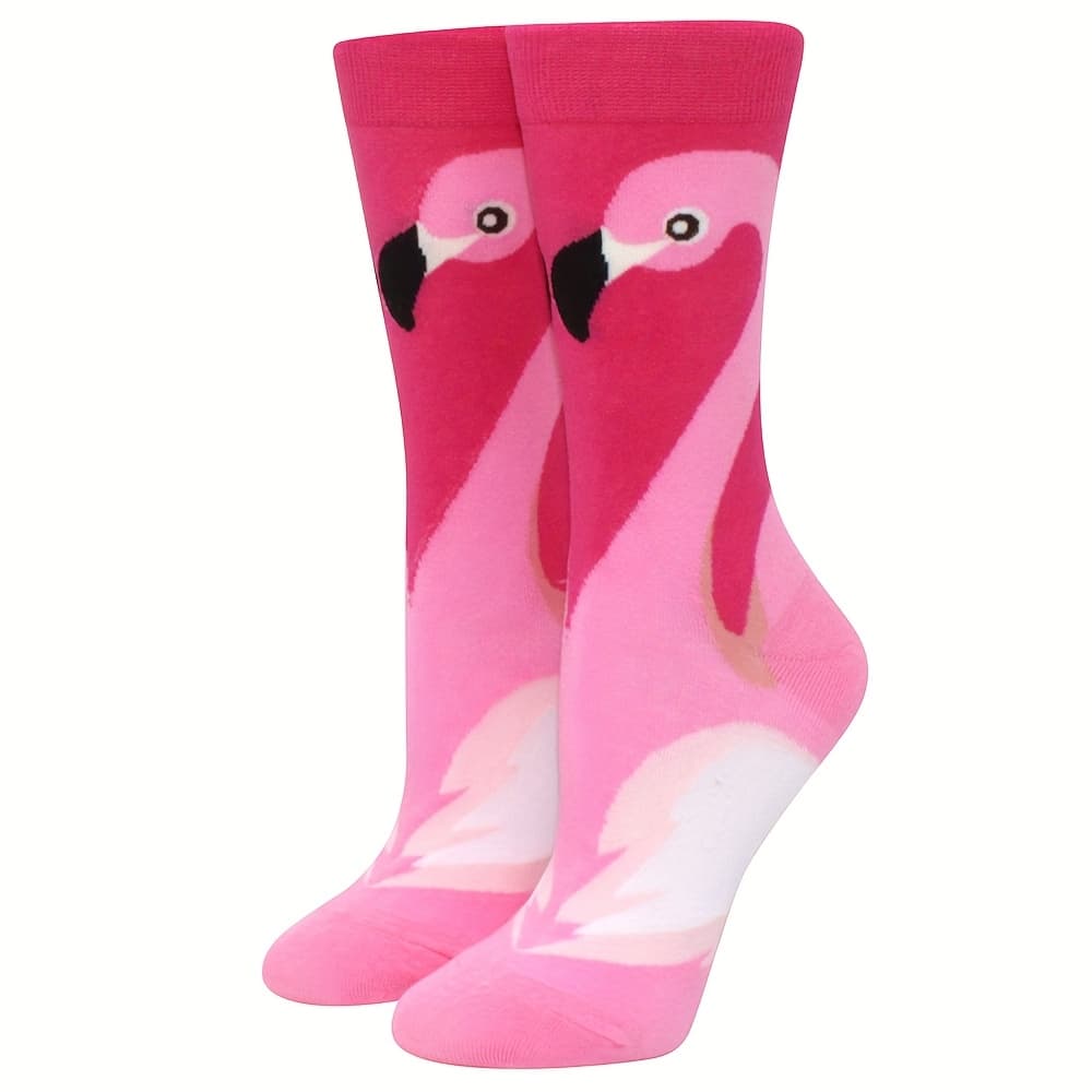 TEMU 1 Pair Women's Soft & Breathable Flamingo Knee-high Socks - Pink Cartoon Animal Design, Casual Athletic Wear, Ideal Holiday Gift, Casual Wear Socks | Design Socks | Polyester Socks, Cute Socks