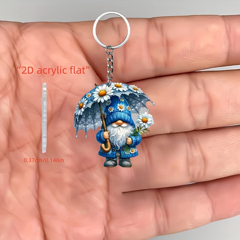 TEMU 2d Flat - Set Of 2 Acrylic Gnome Umbrella Car Keychains - A Gnome , Perfect For Car Interior Decoration, Individually Packaged, Car Keychain Accessory | Gnome Umbrella | Durable Acrylic