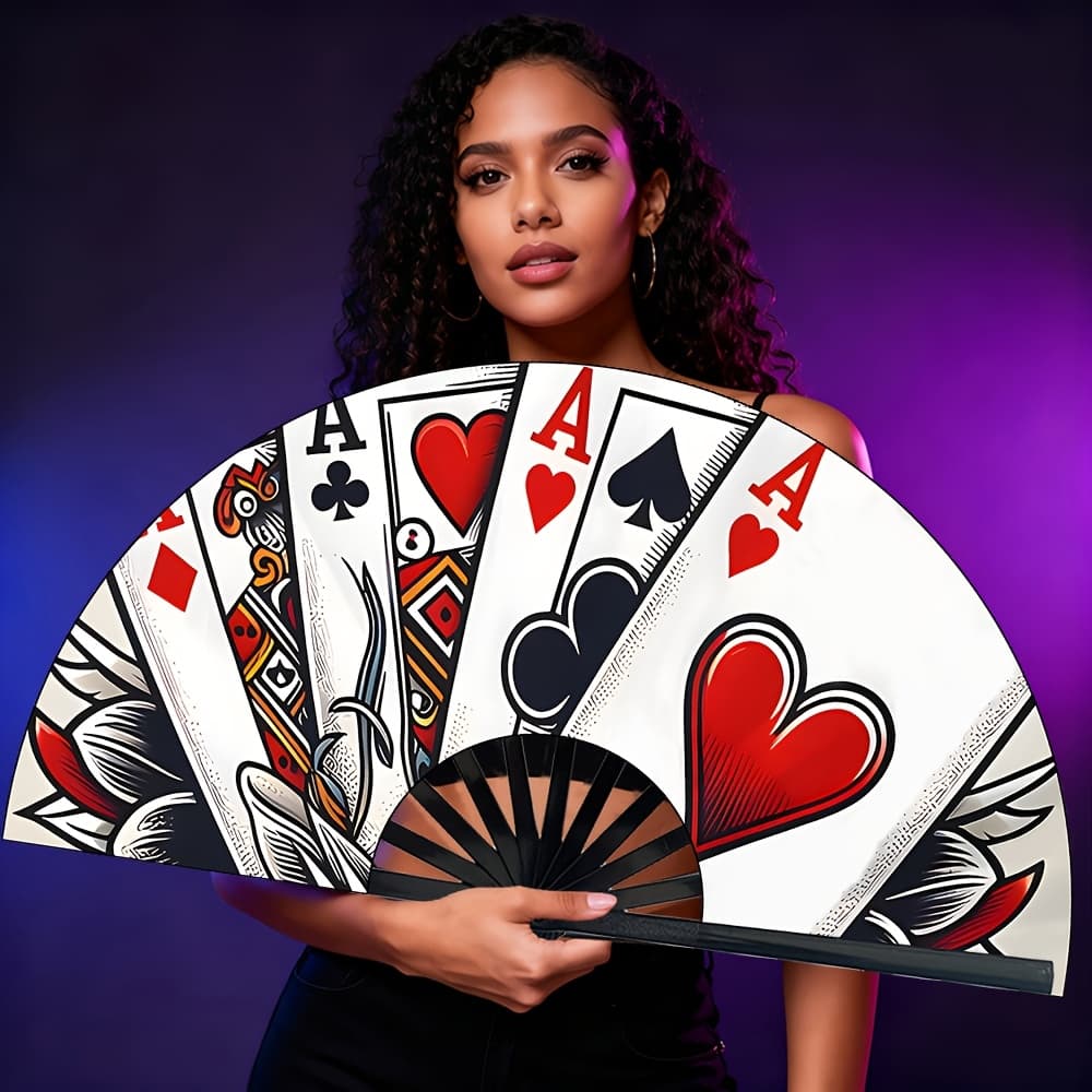TEMU Poker-themed Folding Fan - Portable Playing Card Cooling Fan, Suitable For Outdoor Activities, Poker Tournaments, Parties, And Travel - Compact Folding Cooling Device, Designed For Events