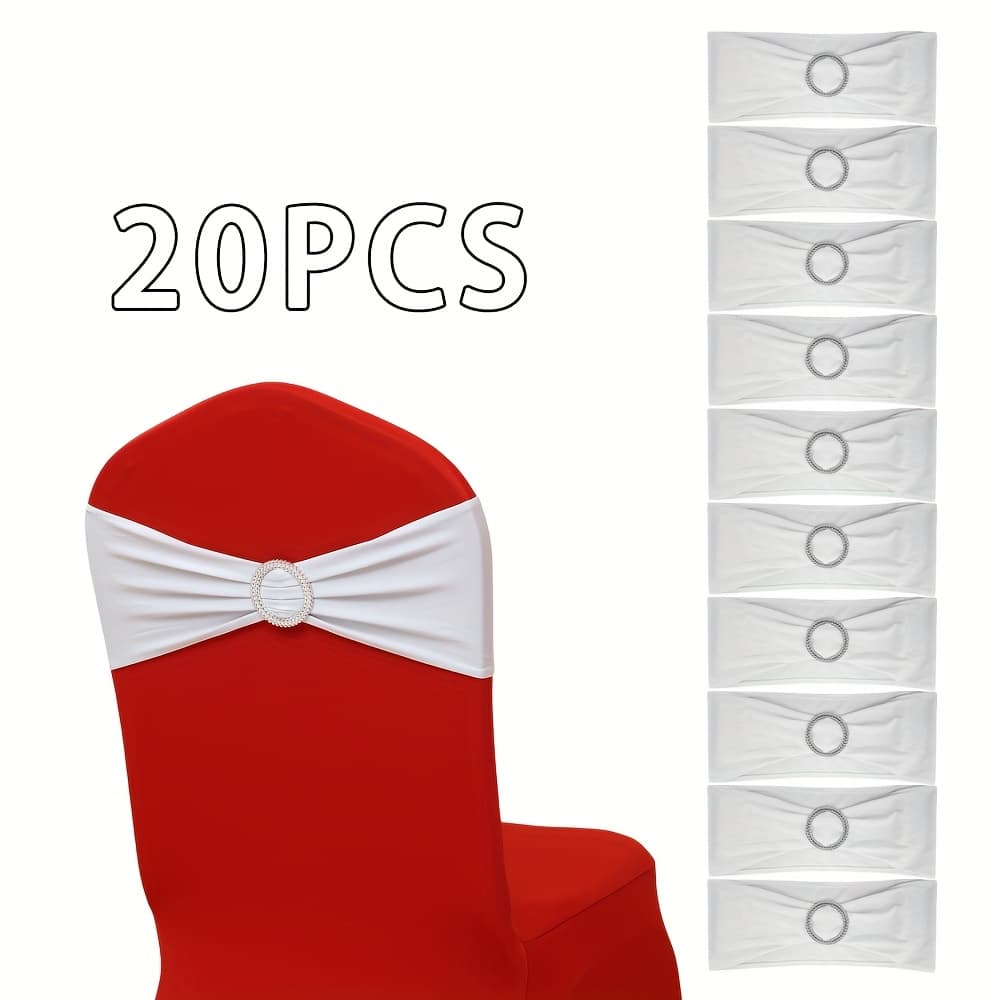 TEMU Pack Of 20. White Elastic Bows For Chair Backs, Ideal For Decorating Chairs And Banquets