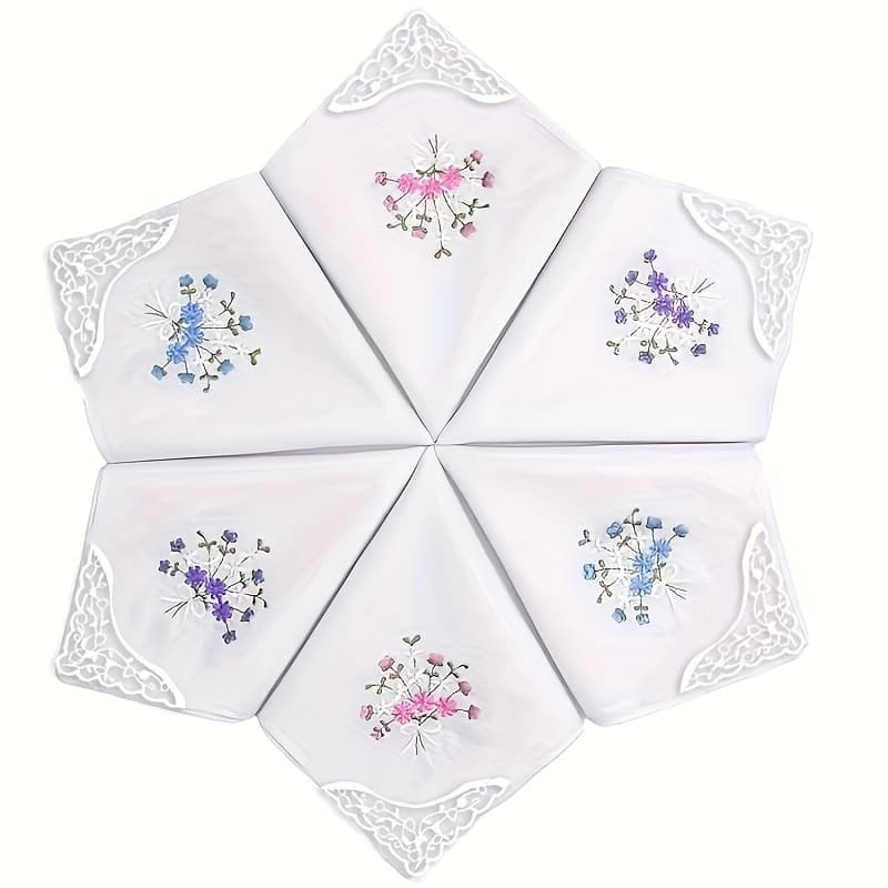 TEMU Set Of 10 Embroidered Vintage Floral Lace Handkerchiefs For Women, Perfect For Weddings And Parties