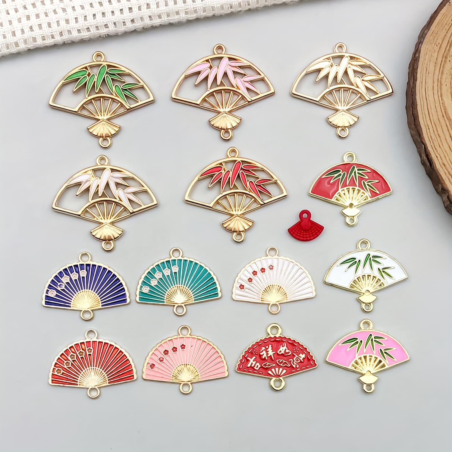 TEMU 15pcs Fan-shaped Alloy Charms - Multicolor Fan Design Pendants Suitable For Diy Necklace, Bracelet, Keychain Making - Durable Fan-themed Accessories For Crafting (15pcs)