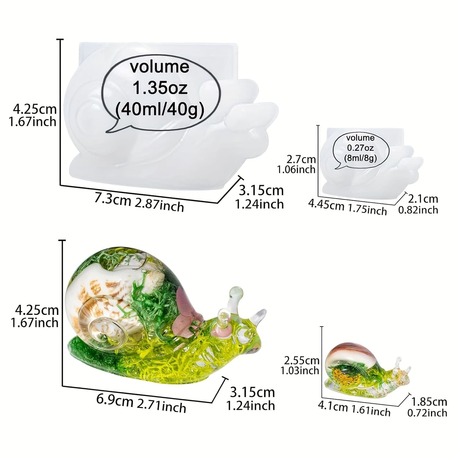 TEMU 2pcs-snail Resin Mold, 2 Sizes Snail Shape Large Animal Mold, 3d Animal Silicone Epoxy Resin Mold, Resin Casting, Snail Home Decoration