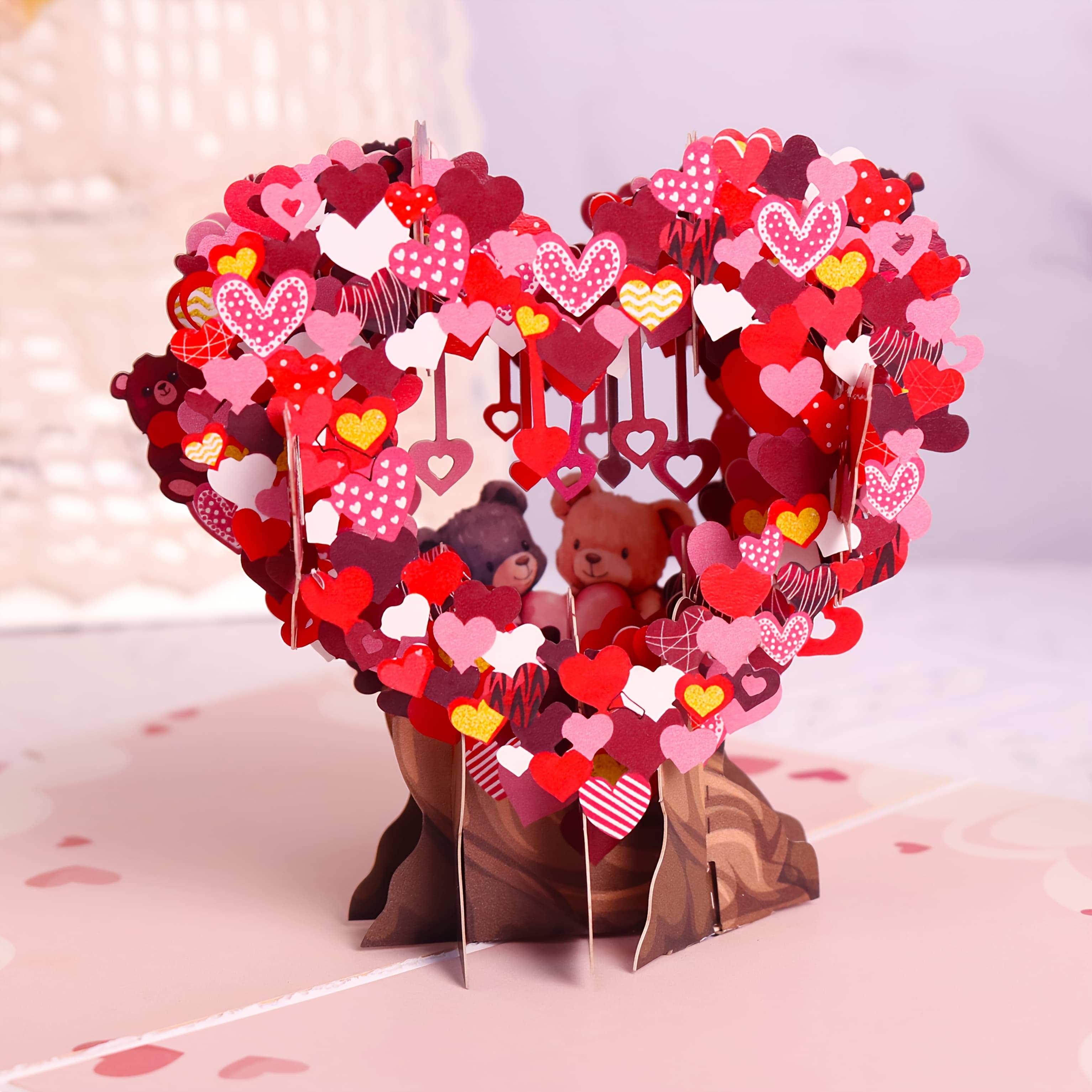 TEMU Valentine's Day Pop-up Card, Heart-shaped Design With Colorful Heart Elements, 2 Embracing For Extra , Fireworks When , With A Pink Envelope